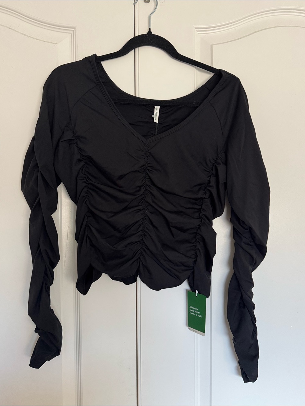 Halara Ruched Long-Sleeve V-Neck Top